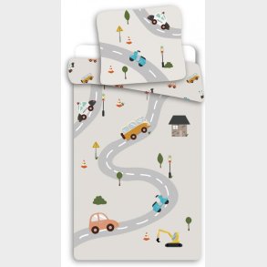 Junior sengetj 100x140 cm - Biler - sengest med kretjer og veje - 100% bomuld