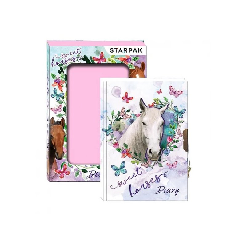 Starpak dagbog med nøgle - Heste